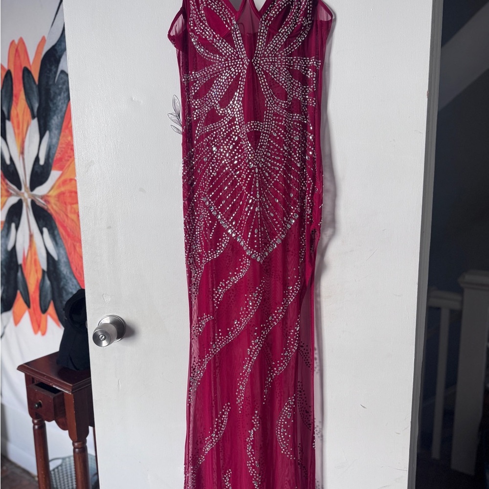 Elegant Burgundy Beaded Dress Nightclub